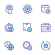 Time icon set. Duo tone icon collection. Editable stroke, no weekend, schedule, alarm clock, clock, delivery time, time, time is money, time management.