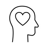Fototapeta  - Human head with heart shape inside icon. Thinking with heart concept.