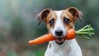 Cheerful Canine Enjoying Crisp Carrot Snack Outdoors