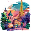 Tourism, trip to France, cartoon architecture of Paris . Travel agency banner design. AI