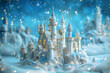 magical snapshot featuring a whimsical 3D fairy tale castle, resplendent with turrets and sparkling accents, against a blue background evoking a sense of wonder and possibility, ca