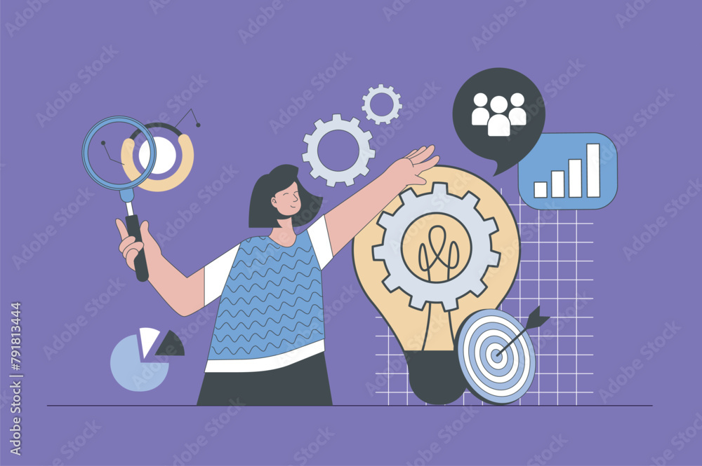 Business solution concept in modern flat design for web. Woman ...