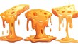 Illustration of melted cheese, cartoon mellow pieces with drip stretches, cheesy texture flow, melt food isolated on white background, modern illustration.