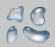 Translucent Water Droplets, Dews Or Tears Isolated 3d Vector Graphics. Blue Flowing Aqua Bubbles Or Droplets