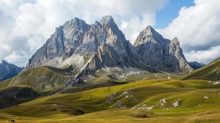 Wall Mural - majestic mountain peaks in picturesque landscape isolated on white stock photo