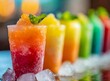 Frozen Rainbow Slush Drinks Chilling on Ice served at the bar of a dinning room