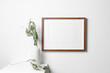 Blank wooden frame mockup with copy space for photo, painting or print presentation