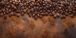 Roasted coffee beans and ground coffee on grunge background. Top view
