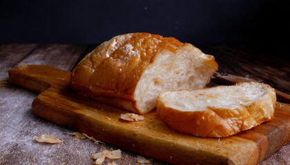 Canvas Print - Fresh bread on wooden plate