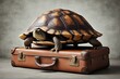 'suitcase back focus turtle selective travel baggage animal bag journey destination vacation obsolete briefcase creativity bizarre tortoise idea inspiration vintage concept traveler backpacker fun'