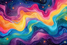 Energetic, Colorful Swirls In Shades Of Pink, Blue, Green, Purple, Yellow, And Orange Create A Captivating Abstract Pattern On A Starry Backdrop.