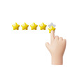 Vector 3D hand and five star feedback icon on isolated background.