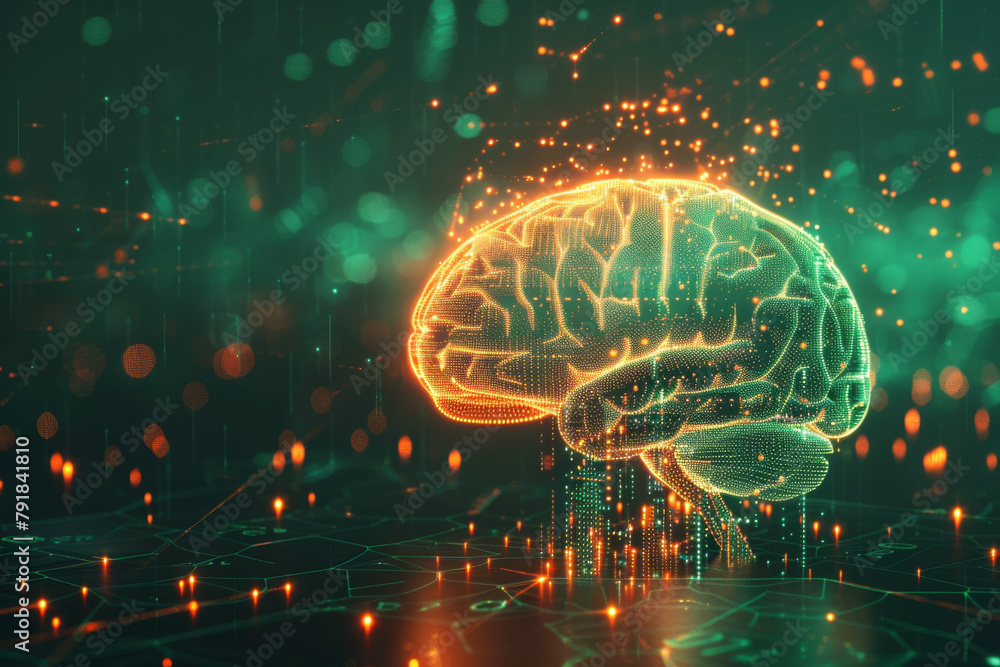 Digital human brain visualization with neural network background Stock ...