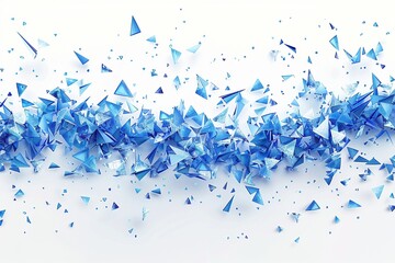 Wall Mural - A dynamic composition of blue triangles and colorful confetti scattered across a clean white background, creating a modern, tech-inspired aesthetic