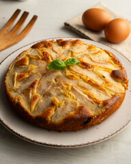 Canvas Print - Sponge cake with pear and yogurt. Delicious traditional Italian recipe.