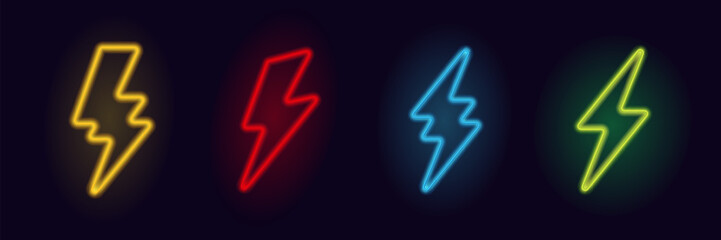 Sticker - Neon Creative Vector Logo Featuring Power Bolt and Energy Flash