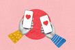 Creative art collage of hands hold mobile phone with red heart sending a message to a loved one. Concept of send message encouraging,donate, love, valentine's day