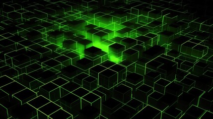 Wall Mural - abstract green neon cubes digital background