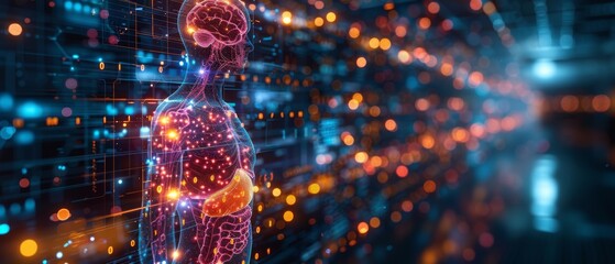 Decentralized technology and Web3 decentralized program development. Programmer working on laptop computer codes with virtual screens in cyberspace. Digital software, website design.