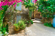 beautiful old towncosy street with stairs of Provence at summer day, France