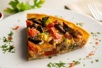 Wall Mural - Vegetable quiche with vegan broccoli made with a traditional French recipe.