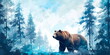 Watercolor fantastic forest landscape with a bear , Generative AI