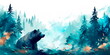 Watercolor fantastic forest landscape with a bear , Generative AI