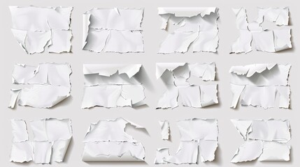 Wall Mural - Isolated modern illustration of ripped paper strips, a blank reminder notice layout, and recycled notebook pages.