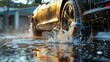 high-pressure water jet washing of a car wheel, self-service car washes