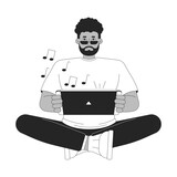 Fototapeta Dinusie - African american man enjoying gaming console black and white 2D line cartoon character. Gadget sunglasses man isolated vector outline person. Handheld device gamer monochromatic flat spot illustration