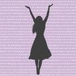 Woman silhouette enjoying life on a background with phrases that contain methods of raising vibration