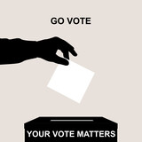 Fototapeta Koty - Go vote.Silhouette of voter hand putting ballot into voting box