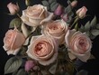 Bouquet of pink roses on a dark background, close-up