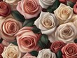 Beautiful roses background. Flat lay, top view, copy space