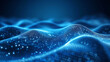 Blue technology waves with glowing dots on dark background