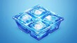 This is an ice cube tray with frozen water. Isometric form for freezing liquid drinks. Icle piece pack to refrigerate drawing graphic asset.