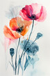 Beautiful watercolor poppy flowers
