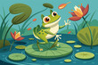 A tiny frog hopping from one lily pad to another
