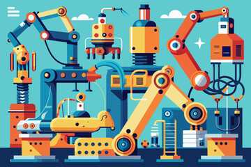 Poster - Robotic arms assembling intricate machinery with precision