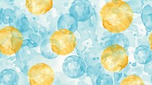 Watercolor Pastel Yellow Bubbles Pattern On Blue Background 