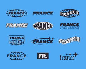 Wall Mural - Set streetwear France logo ideas for a clothing brand. Design vector typography for t-shirt streetwear clothing.