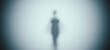 Black paranormal female figure floating fog frosted glass horror Halloween silhouette 3d illustration render digital rendering