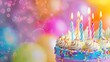 Birthday cake with colorful candles colourful background