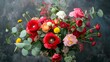 bouquet of poppies ranunculus eucalyptus chrysanthemums roses carnations