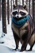 a raccoon wearing a scarf that says raccoon