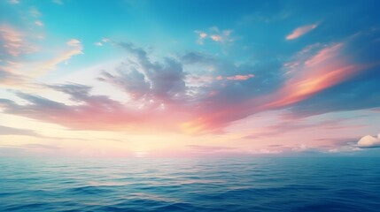 Wall Mural -  Cast your gaze upon the boundless horizon of a blue sea sky, where a color gradient rough abstract background gleams with radiant light and gentle glows, against a backdrop of an empty space