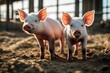 'young two breeding farm pig piglet agricultural agriculture animal barn boar closeup cultivation curious cute domestic ear farming food group happy hay herd hog husbandry industry little look mammal'