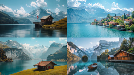 Wall Mural - landscape with mountains and lake