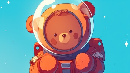 cartoon illustration of a teddy bear astronaut cartoon craving a hug