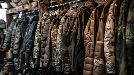 Hunting clothing in army shop